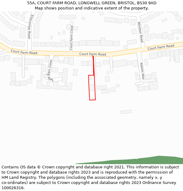 55A, COURT FARM ROAD, LONGWELL GREEN, BRISTOL, BS30 9AD: Location map and indicative extent of plot