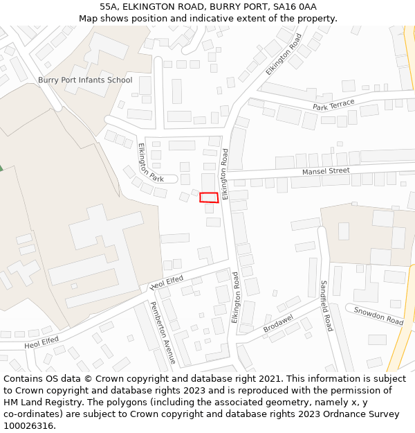 55A, ELKINGTON ROAD, BURRY PORT, SA16 0AA: Location map and indicative extent of plot