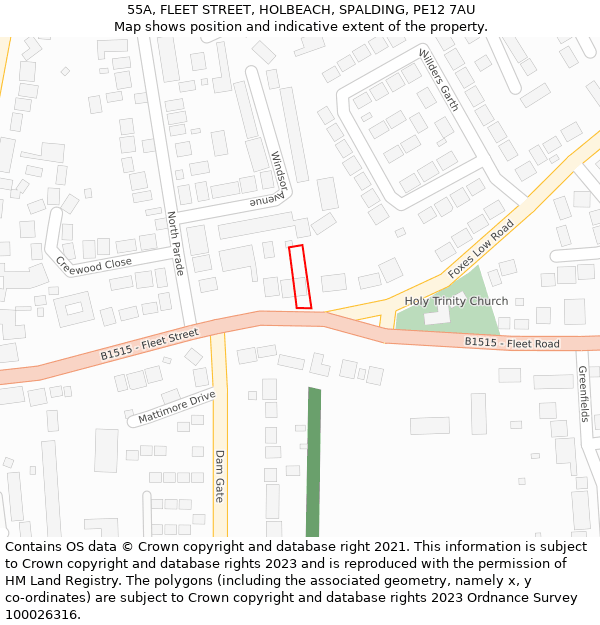 55A, FLEET STREET, HOLBEACH, SPALDING, PE12 7AU: Location map and indicative extent of plot