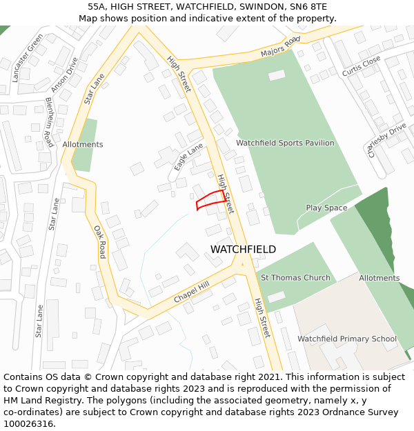 55A, HIGH STREET, WATCHFIELD, SWINDON, SN6 8TE: Location map and indicative extent of plot