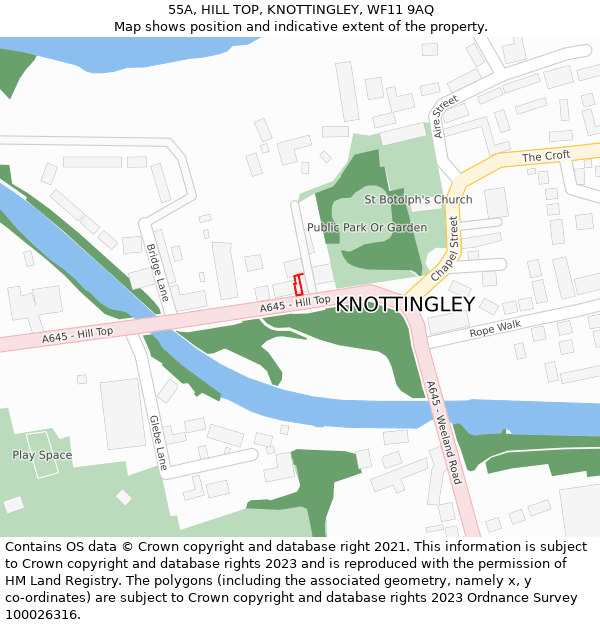 55A, HILL TOP, KNOTTINGLEY, WF11 9AQ: Location map and indicative extent of plot