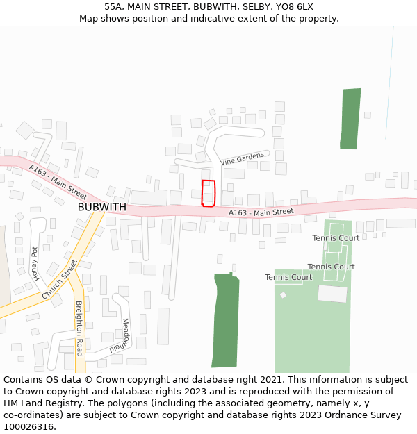 55A, MAIN STREET, BUBWITH, SELBY, YO8 6LX: Location map and indicative extent of plot