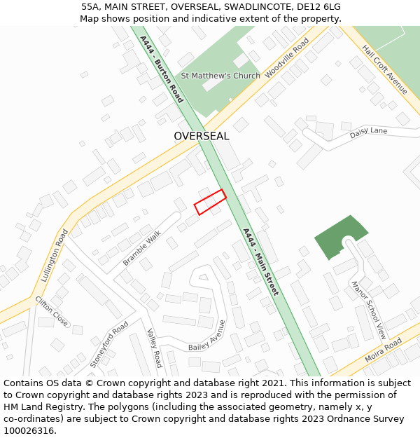 55A, MAIN STREET, OVERSEAL, SWADLINCOTE, DE12 6LG: Location map and indicative extent of plot