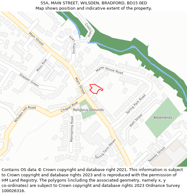 55A, MAIN STREET, WILSDEN, BRADFORD, BD15 0ED: Location map and indicative extent of plot