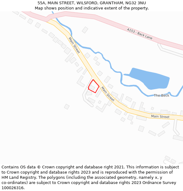 55A, MAIN STREET, WILSFORD, GRANTHAM, NG32 3NU: Location map and indicative extent of plot