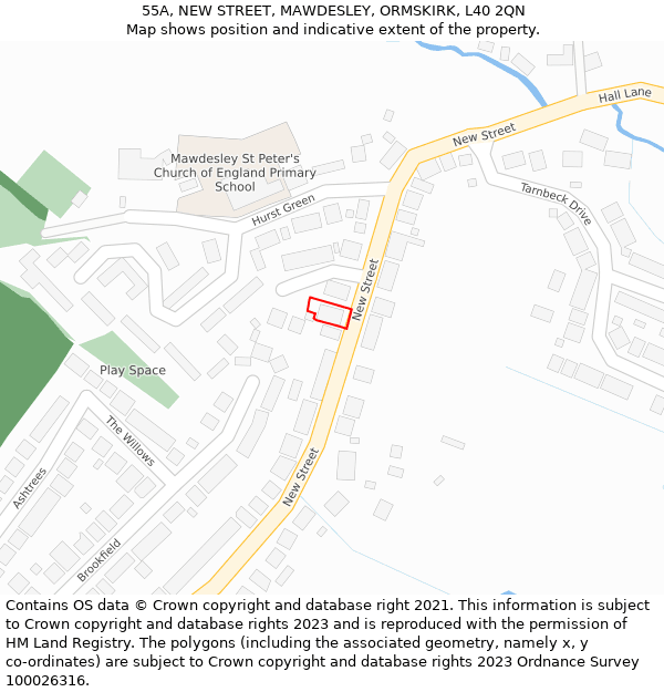 55A, NEW STREET, MAWDESLEY, ORMSKIRK, L40 2QN: Location map and indicative extent of plot