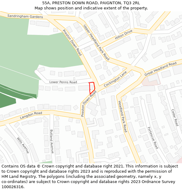 55A, PRESTON DOWN ROAD, PAIGNTON, TQ3 2RL: Location map and indicative extent of plot