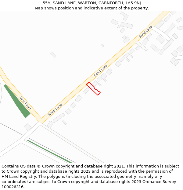 55A, SAND LANE, WARTON, CARNFORTH, LA5 9NJ: Location map and indicative extent of plot