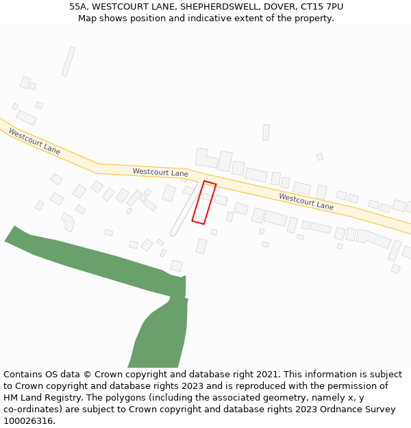 55A, WESTCOURT LANE, SHEPHERDSWELL, DOVER, CT15 7PU: Location map and indicative extent of plot