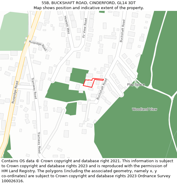 55B, BUCKSHAFT ROAD, CINDERFORD, GL14 3DT: Location map and indicative extent of plot
