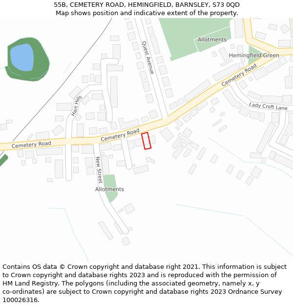 55B, CEMETERY ROAD, HEMINGFIELD, BARNSLEY, S73 0QD: Location map and indicative extent of plot