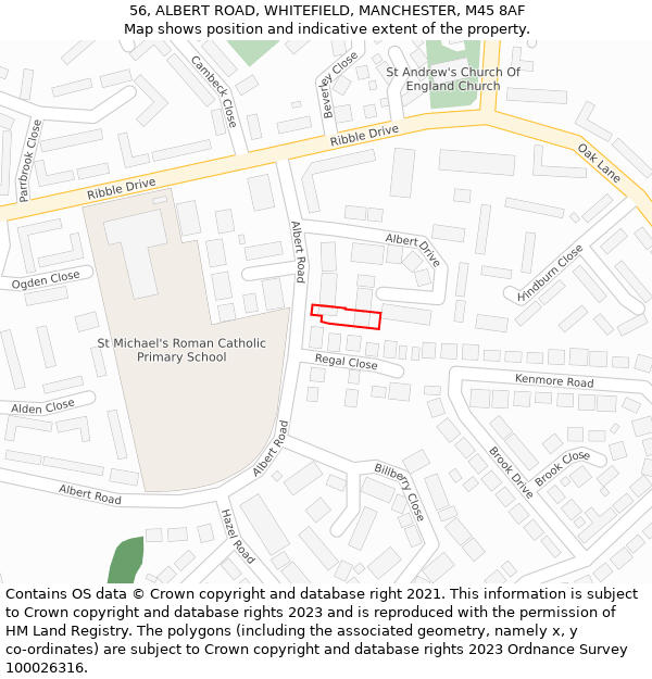 56, ALBERT ROAD, WHITEFIELD, MANCHESTER, M45 8AF: Location map and indicative extent of plot