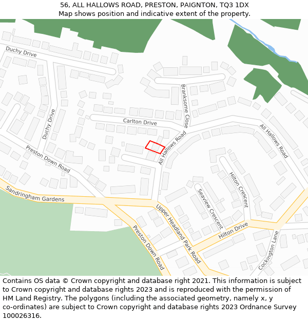 56, ALL HALLOWS ROAD, PRESTON, PAIGNTON, TQ3 1DX: Location map and indicative extent of plot