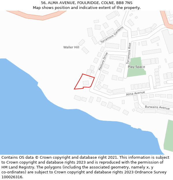 56, ALMA AVENUE, FOULRIDGE, COLNE, BB8 7NS: Location map and indicative extent of plot