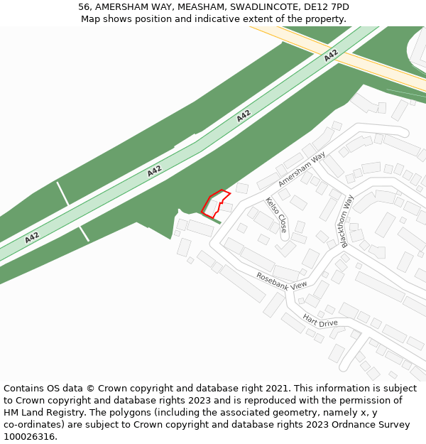 56, AMERSHAM WAY, MEASHAM, SWADLINCOTE, DE12 7PD: Location map and indicative extent of plot