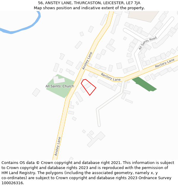 56, ANSTEY LANE, THURCASTON, LEICESTER, LE7 7JA: Location map and indicative extent of plot