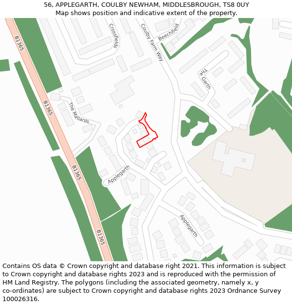 56, APPLEGARTH, COULBY NEWHAM, MIDDLESBROUGH, TS8 0UY: Location map and indicative extent of plot