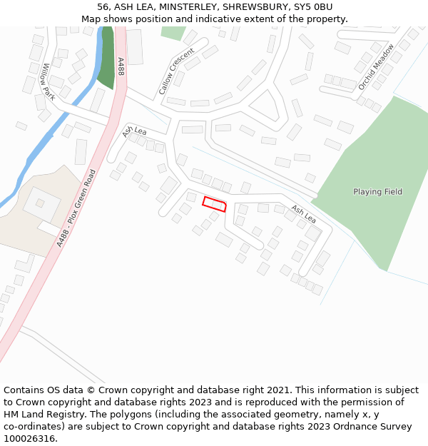 56, ASH LEA, MINSTERLEY, SHREWSBURY, SY5 0BU: Location map and indicative extent of plot