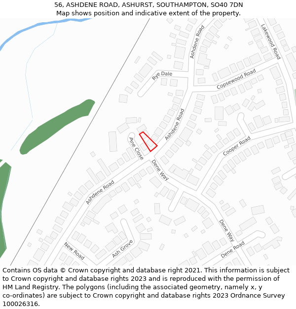 56, ASHDENE ROAD, ASHURST, SOUTHAMPTON, SO40 7DN: Location map and indicative extent of plot