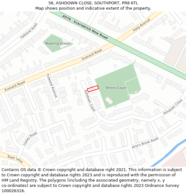 56, ASHDOWN CLOSE, SOUTHPORT, PR8 6TL: Location map and indicative extent of plot