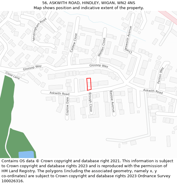 56, ASKWITH ROAD, HINDLEY, WIGAN, WN2 4NS: Location map and indicative extent of plot
