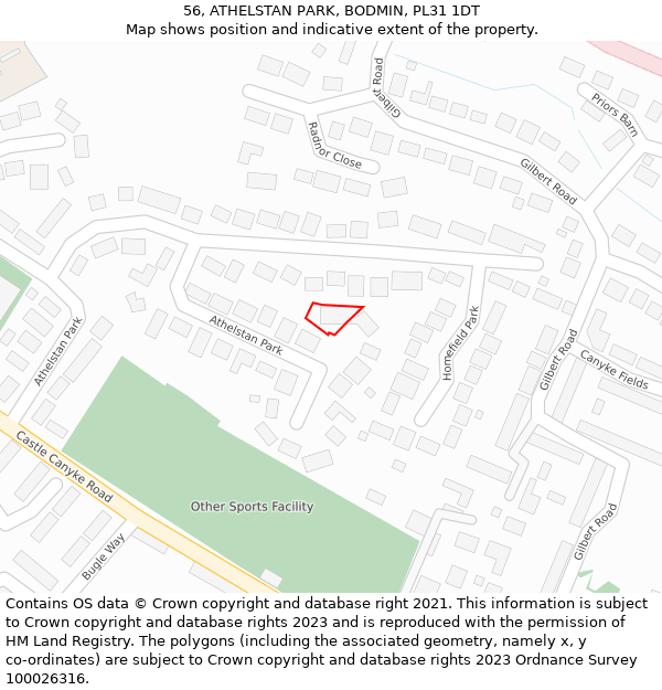 56, ATHELSTAN PARK, BODMIN, PL31 1DT: Location map and indicative extent of plot