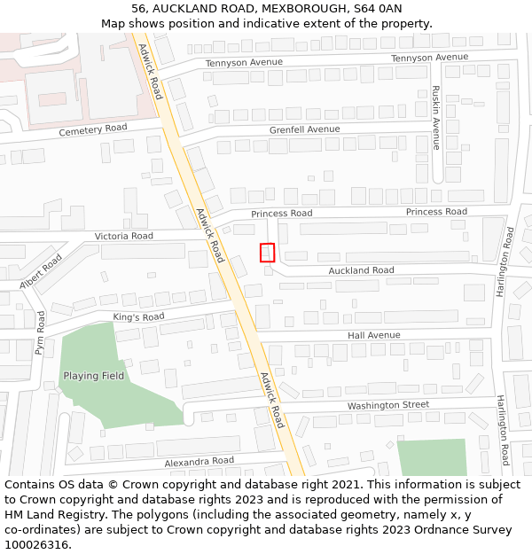 56, AUCKLAND ROAD, MEXBOROUGH, S64 0AN: Location map and indicative extent of plot