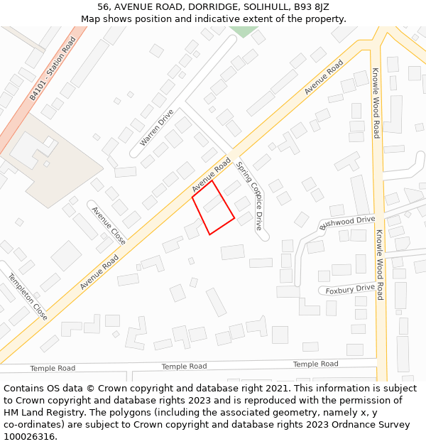 56, AVENUE ROAD, DORRIDGE, SOLIHULL, B93 8JZ: Location map and indicative extent of plot