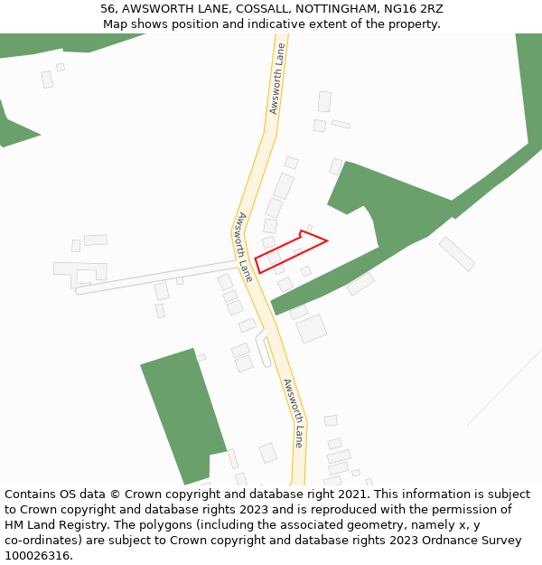 56, AWSWORTH LANE, COSSALL, NOTTINGHAM, NG16 2RZ: Location map and indicative extent of plot