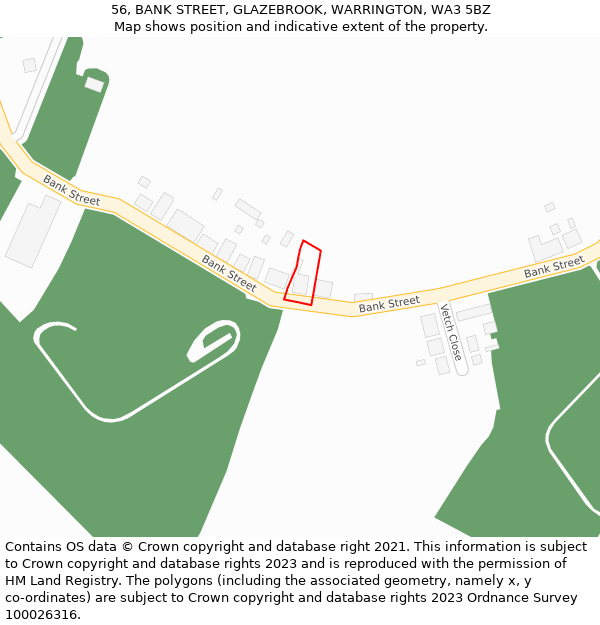 56, BANK STREET, GLAZEBROOK, WARRINGTON, WA3 5BZ: Location map and indicative extent of plot