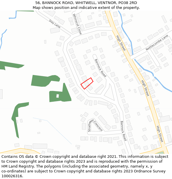 56, BANNOCK ROAD, WHITWELL, VENTNOR, PO38 2RD: Location map and indicative extent of plot