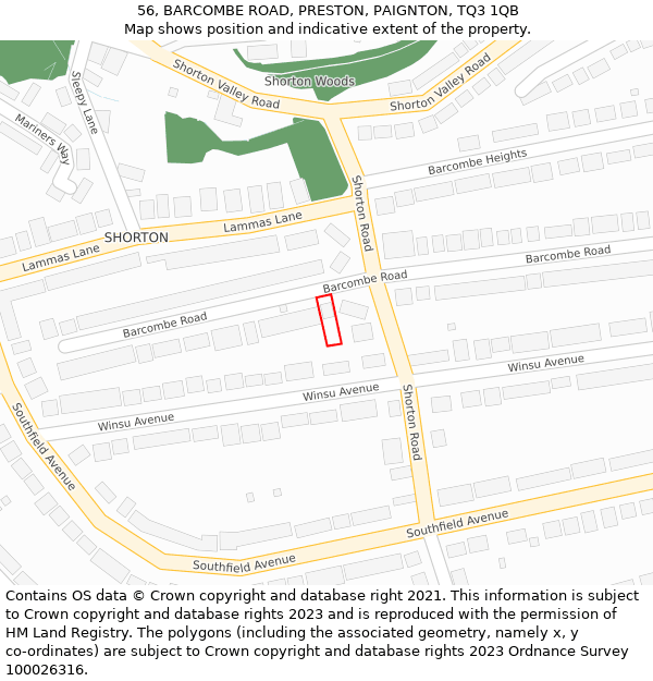 56, BARCOMBE ROAD, PRESTON, PAIGNTON, TQ3 1QB: Location map and indicative extent of plot