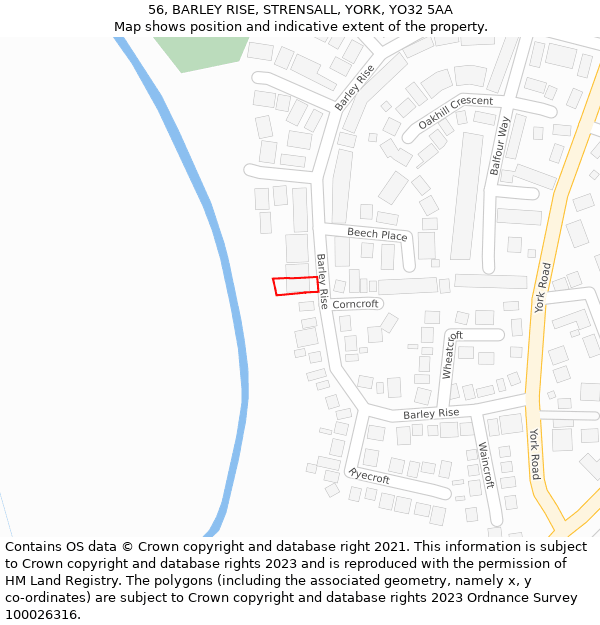 56, BARLEY RISE, STRENSALL, YORK, YO32 5AA: Location map and indicative extent of plot