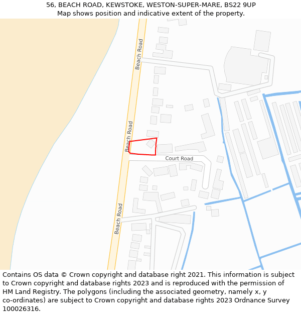 56, BEACH ROAD, KEWSTOKE, WESTON-SUPER-MARE, BS22 9UP: Location map and indicative extent of plot