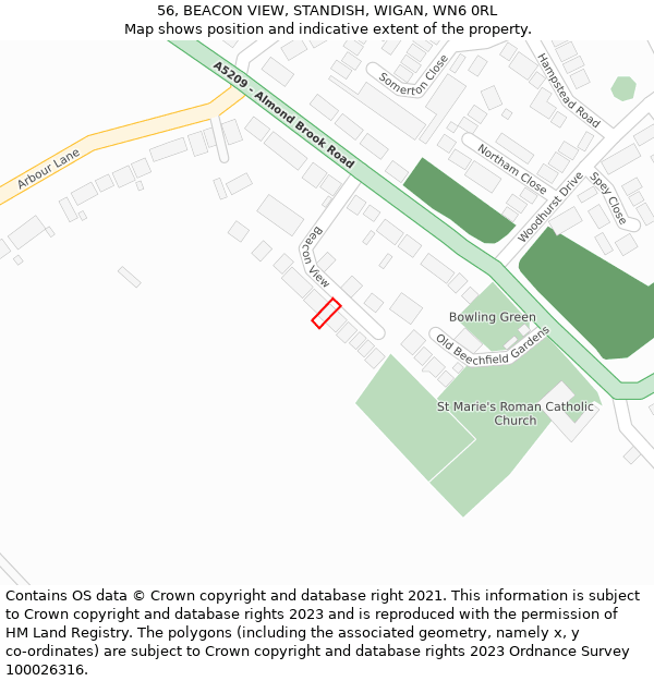 56, BEACON VIEW, STANDISH, WIGAN, WN6 0RL: Location map and indicative extent of plot