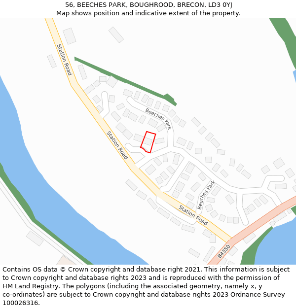 56, BEECHES PARK, BOUGHROOD, BRECON, LD3 0YJ: Location map and indicative extent of plot