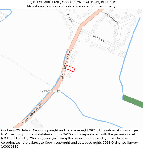 56, BELCHMIRE LANE, GOSBERTON, SPALDING, PE11 4HG: Location map and indicative extent of plot