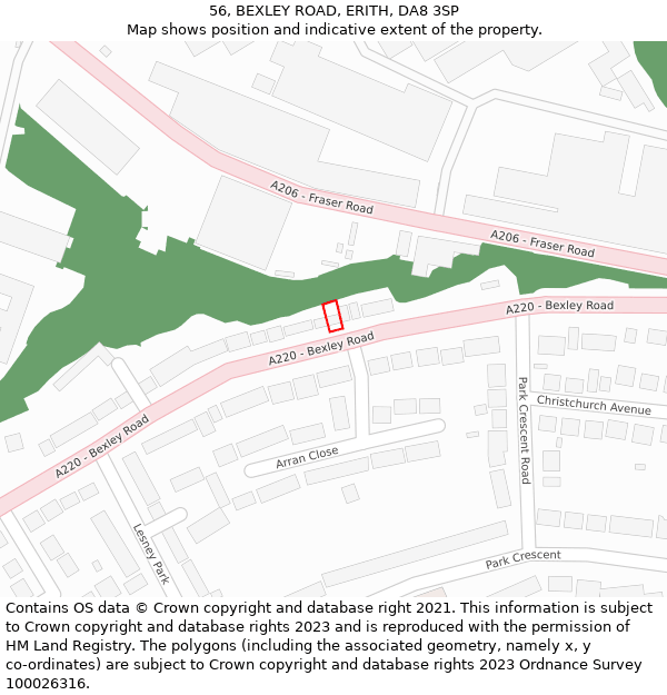 56, BEXLEY ROAD, ERITH, DA8 3SP: Location map and indicative extent of plot