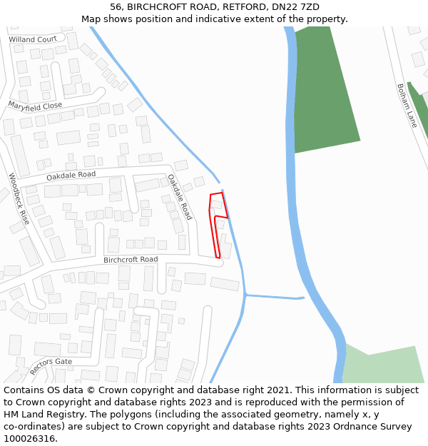 56, BIRCHCROFT ROAD, RETFORD, DN22 7ZD: Location map and indicative extent of plot