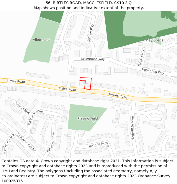 56, BIRTLES ROAD, MACCLESFIELD, SK10 3JQ: Location map and indicative extent of plot