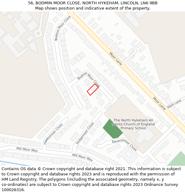 56, BODMIN MOOR CLOSE, NORTH HYKEHAM, LINCOLN, LN6 9BB: Location map and indicative extent of plot