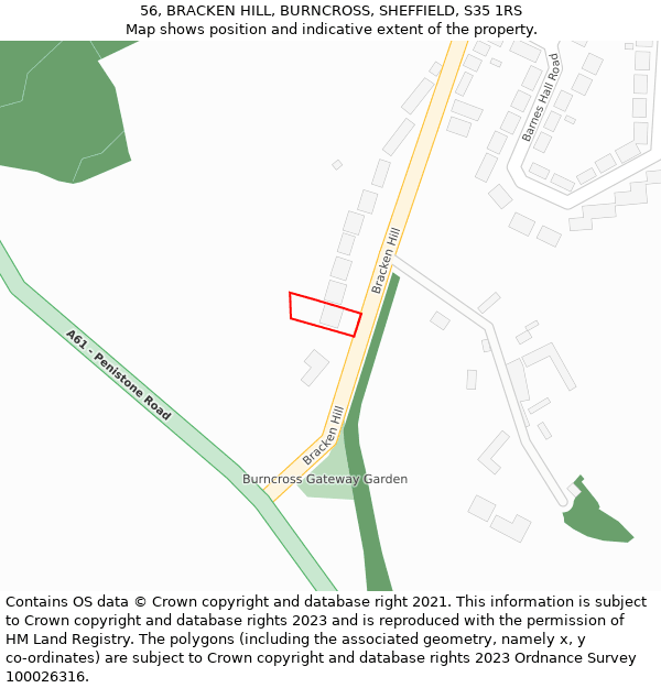 56, BRACKEN HILL, BURNCROSS, SHEFFIELD, S35 1RS: Location map and indicative extent of plot