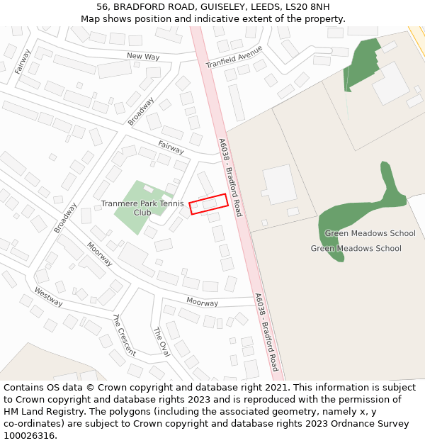 56, BRADFORD ROAD, GUISELEY, LEEDS, LS20 8NH: Location map and indicative extent of plot