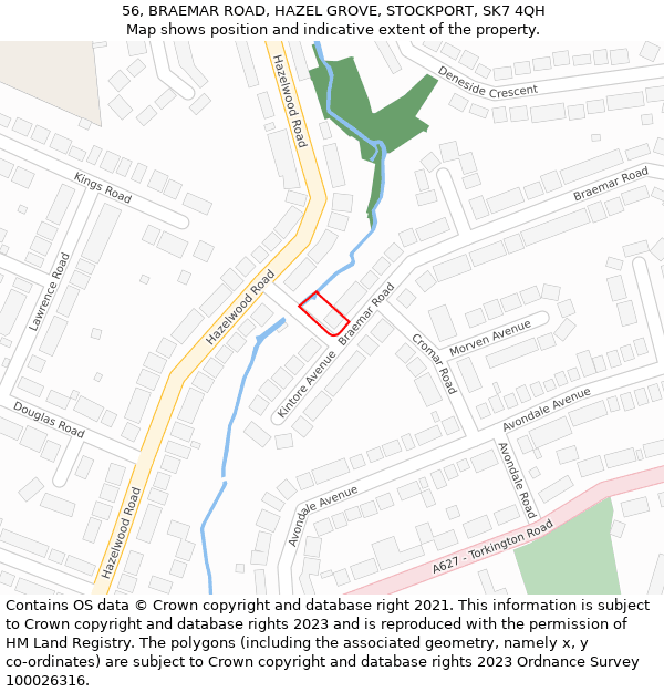 56, BRAEMAR ROAD, HAZEL GROVE, STOCKPORT, SK7 4QH: Location map and indicative extent of plot