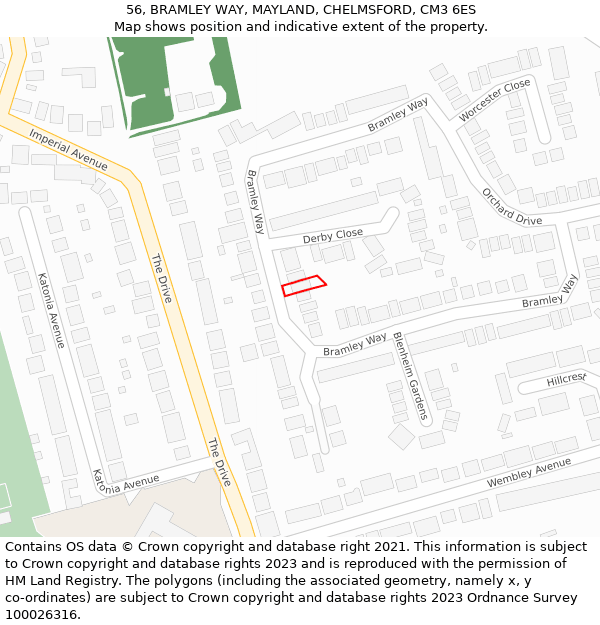 56, BRAMLEY WAY, MAYLAND, CHELMSFORD, CM3 6ES: Location map and indicative extent of plot