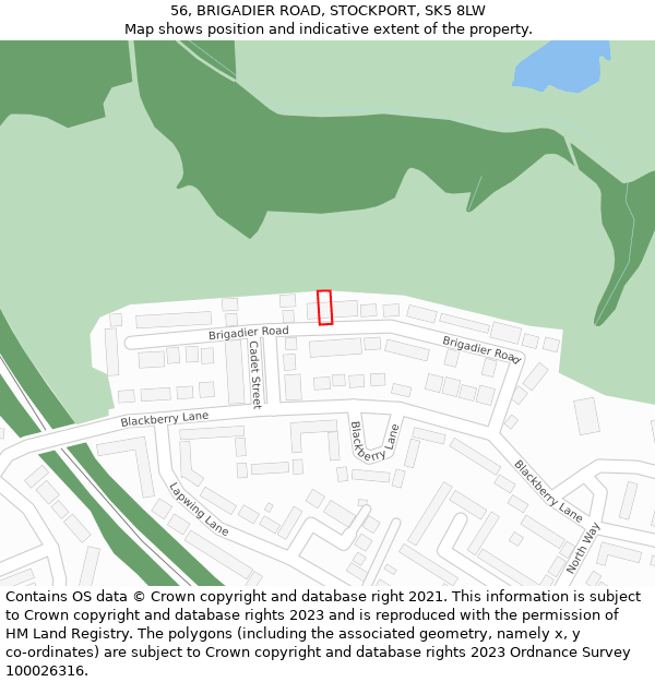 56, BRIGADIER ROAD, STOCKPORT, SK5 8LW: Location map and indicative extent of plot