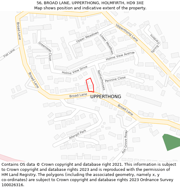 56, BROAD LANE, UPPERTHONG, HOLMFIRTH, HD9 3XE: Location map and indicative extent of plot
