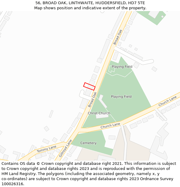 56, BROAD OAK, LINTHWAITE, HUDDERSFIELD, HD7 5TE: Location map and indicative extent of plot