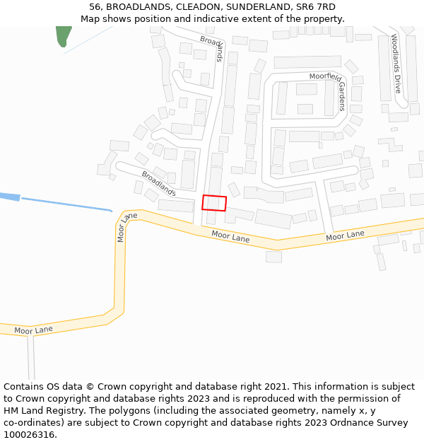 56, BROADLANDS, CLEADON, SUNDERLAND, SR6 7RD: Location map and indicative extent of plot