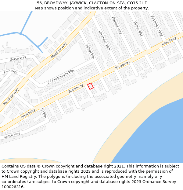 56, BROADWAY, JAYWICK, CLACTON-ON-SEA, CO15 2HF: Location map and indicative extent of plot